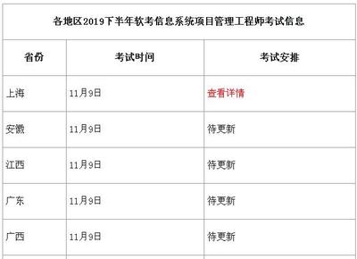 各地區2019年下半年軟考考試時間、考試安排匯總(9月24日更新)