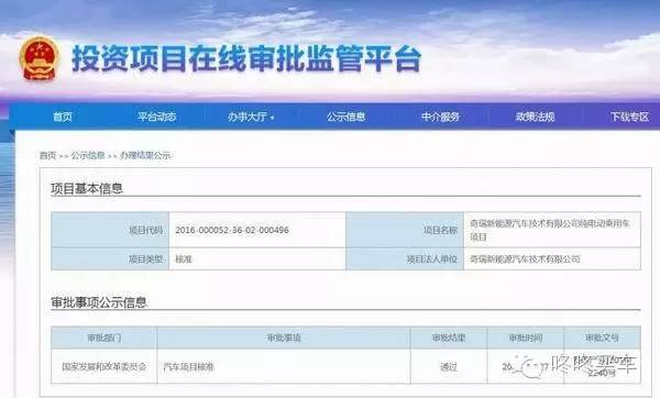 奇瑞拿下第四張新能源汽車“準生證”