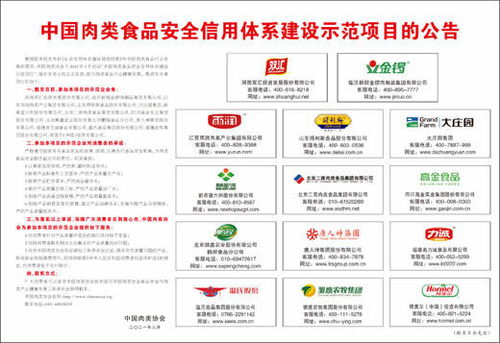 中國肉類食品安全信用體系建設示范項目的公告